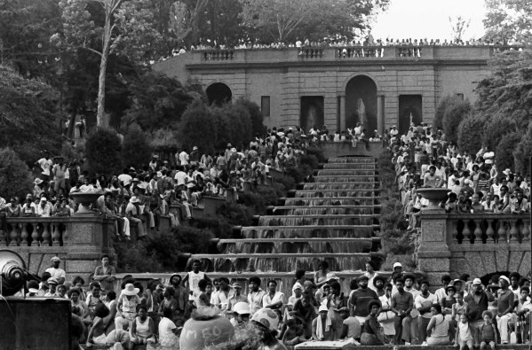 Photograph taken by Nancy Shia showing people at Malcolm X Park in 1977