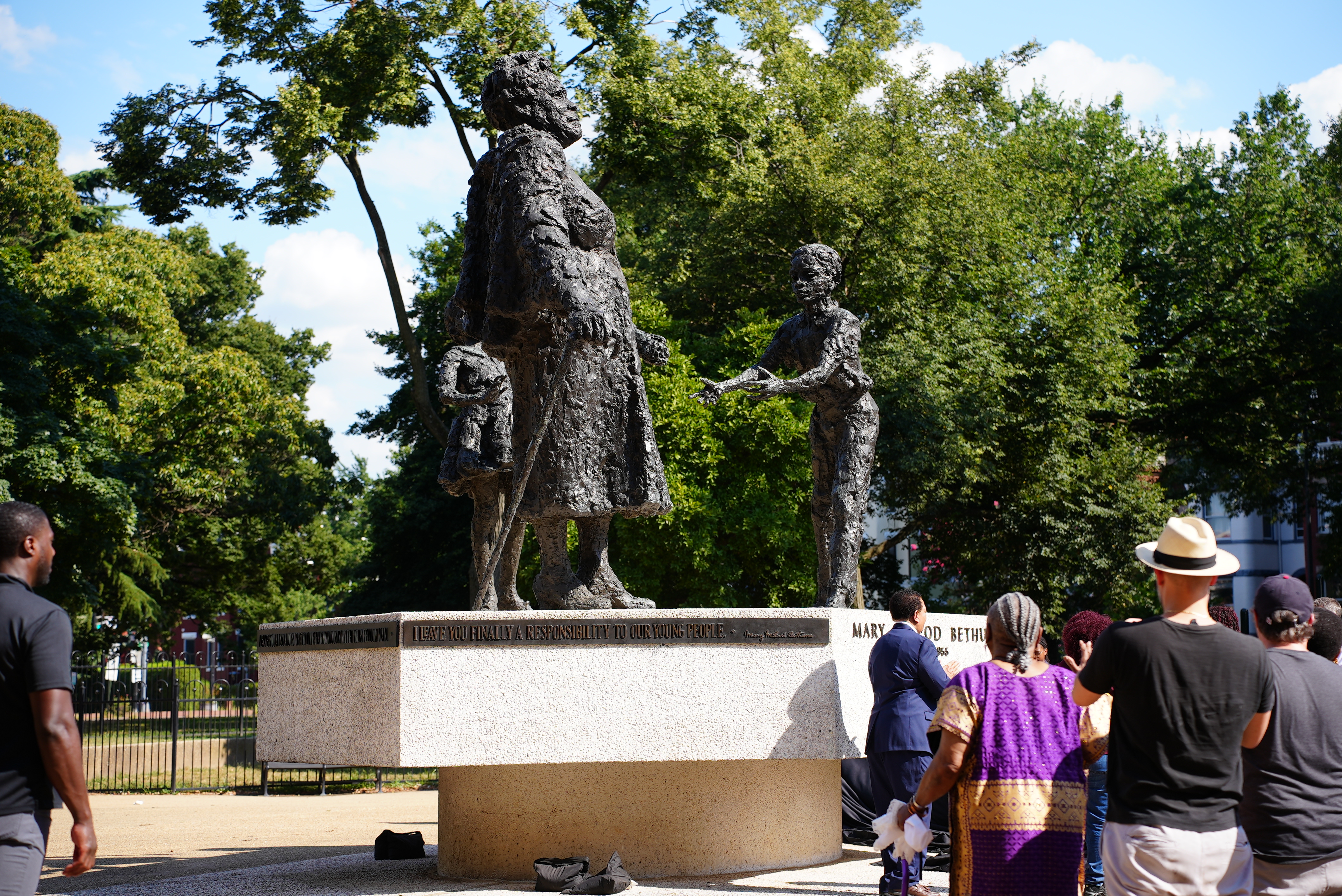 Attendees look at the revealed Mary McLeod Bethune statue