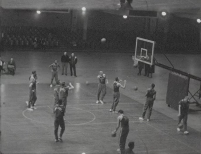 Photograph of an American University basketball game circa 1953