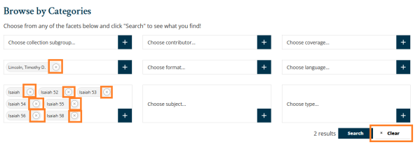 Browse categories with remove terms and clear selections highlighted