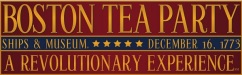 a red, gold and blue logo for the Boston Tea Party Ships & Museum