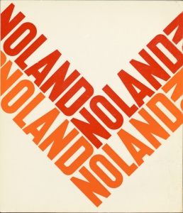 Noland in orange and red capital letters forming a V across the page