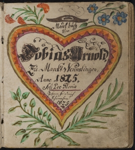 Hand drawn heart and flowers around the title, author, and date