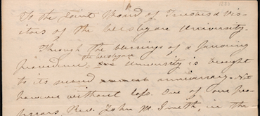 19th-century handwritten document addressed to the Joint Board of Trustees and Visitors of Wesleyan University.