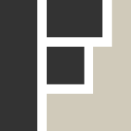 The Fragmentarium logo. A capital letter 'F' made up of three separate black rectangles. The negative space is filled in beige.