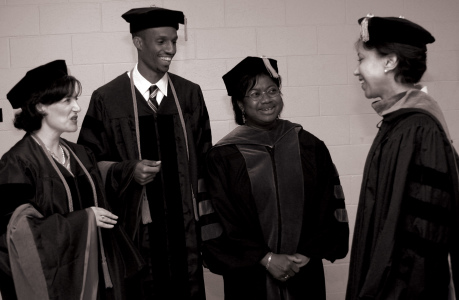Photo of Mark B. Shuping, Vaddrick Q. Parker, Allyson Duncan, and Janice Mills.