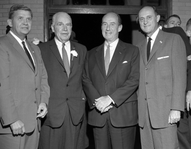 Governor Terry Sanford, Luther Hodges, Adlai Stevenson, and Durham Mayor E. J. Evans.