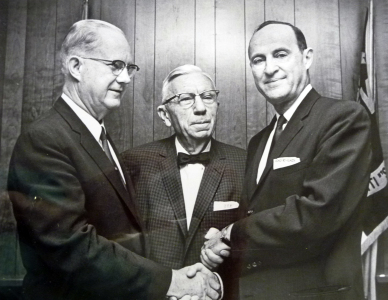 Photo of Walter Biggs, Bascom Baynes, and Mayor Emanuel J. Evans.