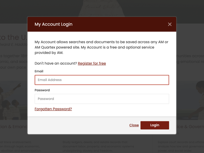 My account login interface