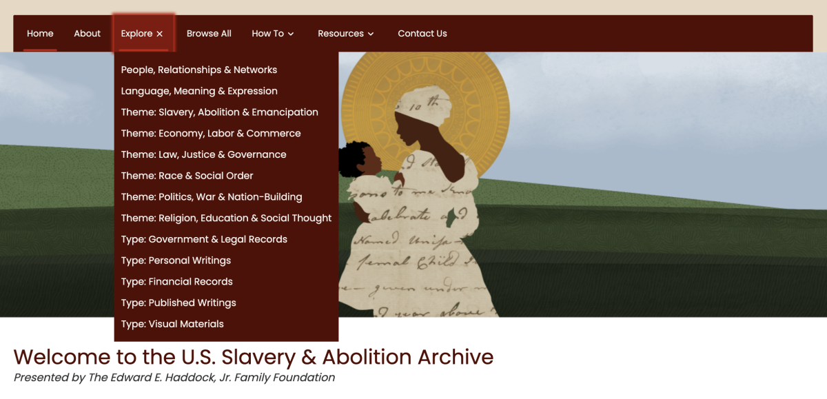Archive navigation with the Explore tab expanded to show ways of exploring documents