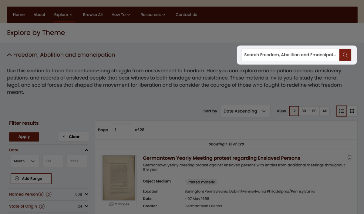The search bar is highlighted within the document lists interface to emphasize searching within a collection of documents
