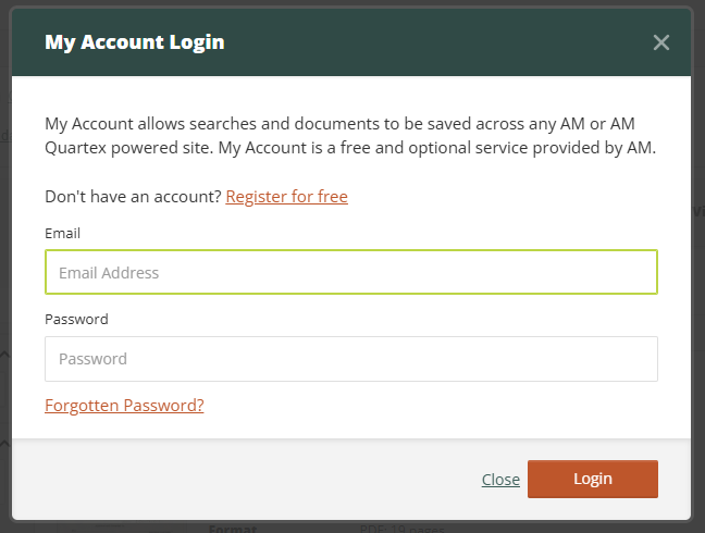 An example of the My Account Login page that appears after clicking on the person icon.