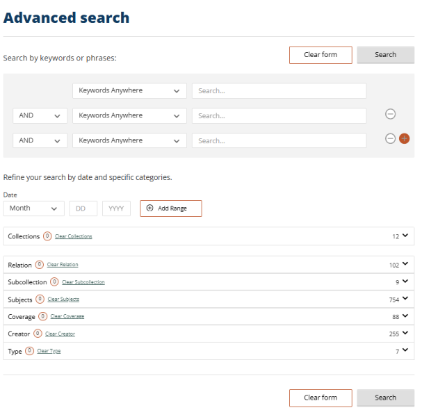An example of what one can expect to see when using the advanced search function.