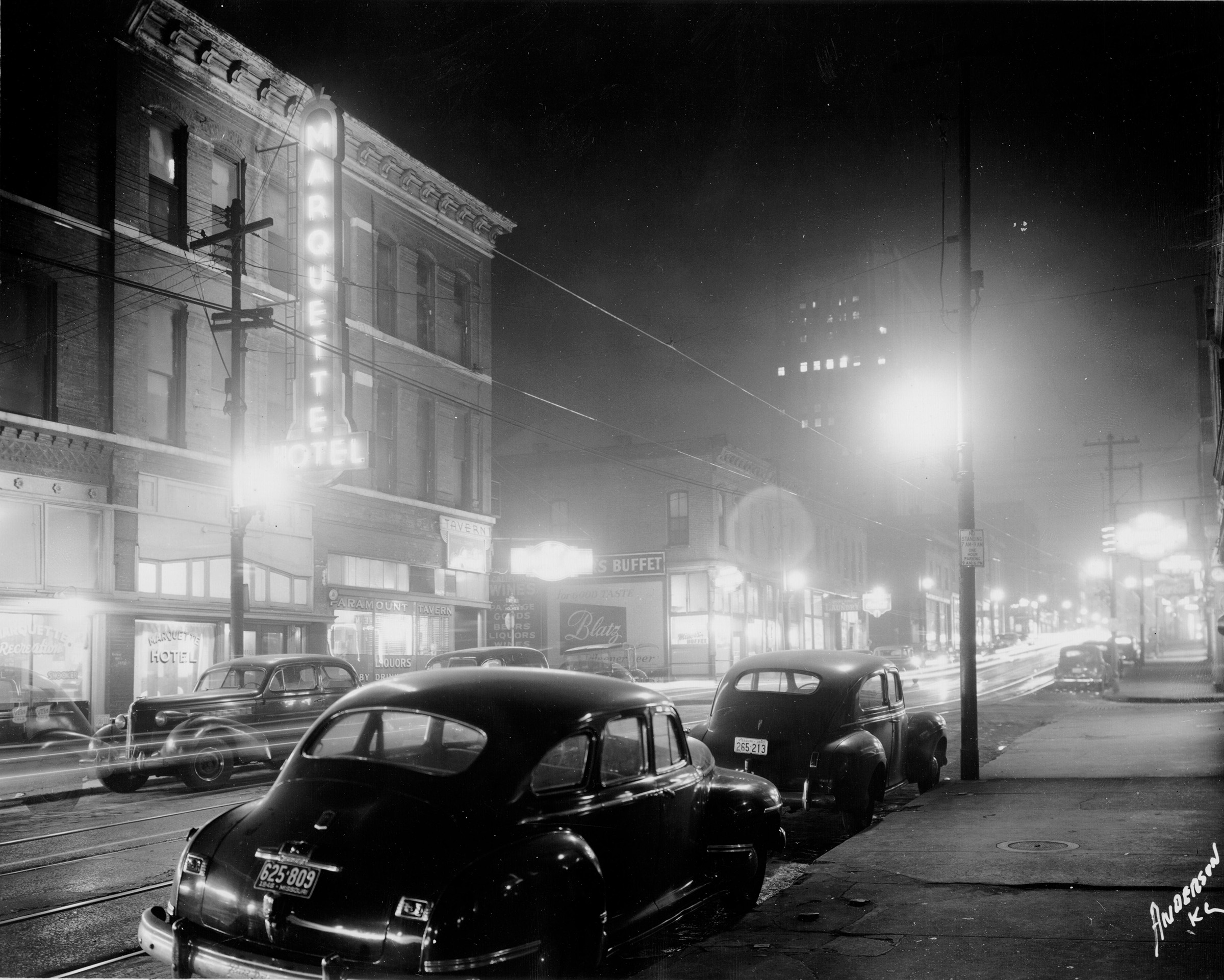 A city street at night.
