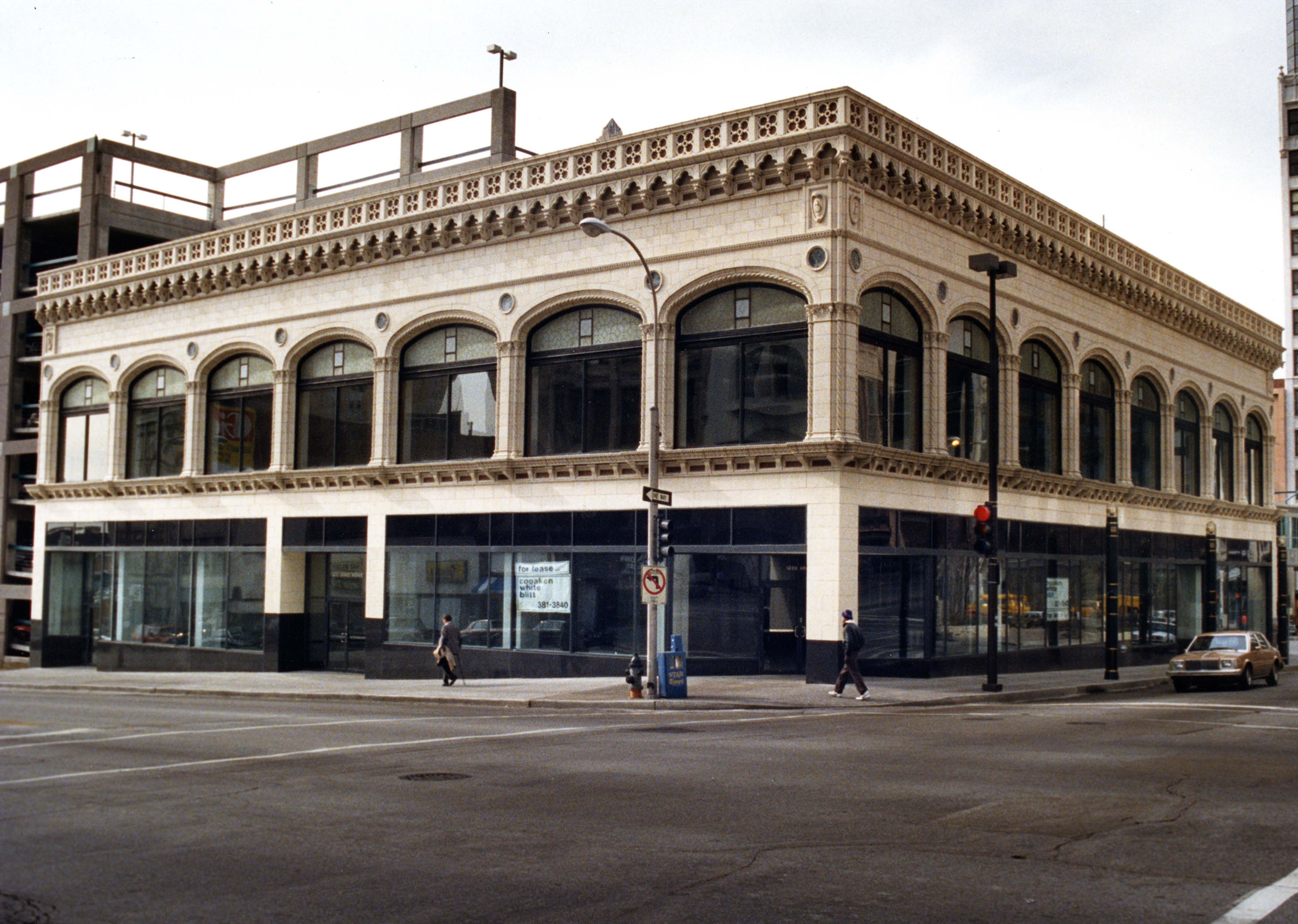 Exterior of a two story building on a corner
