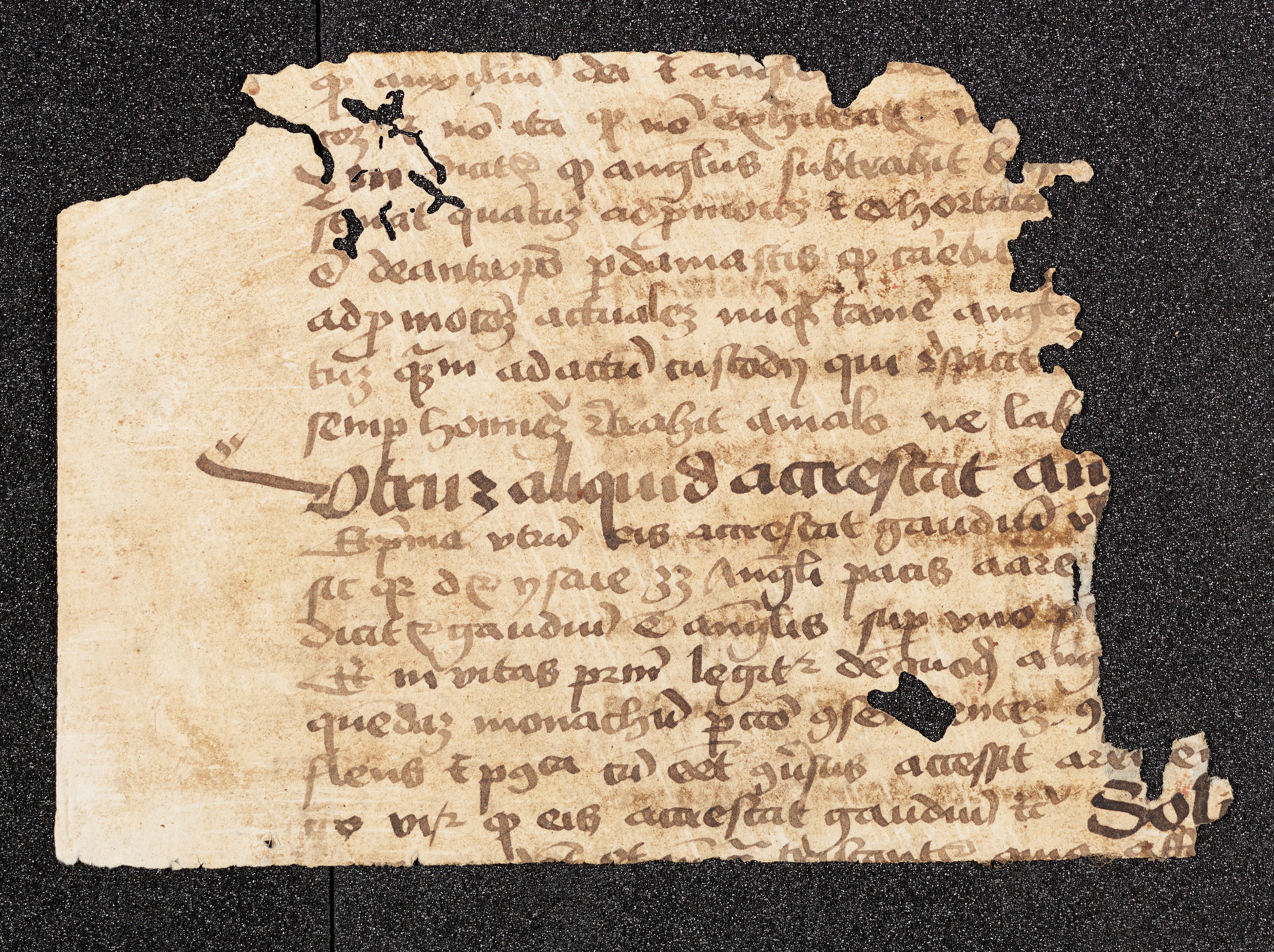 The corner of a page torn from a medieval manuscript