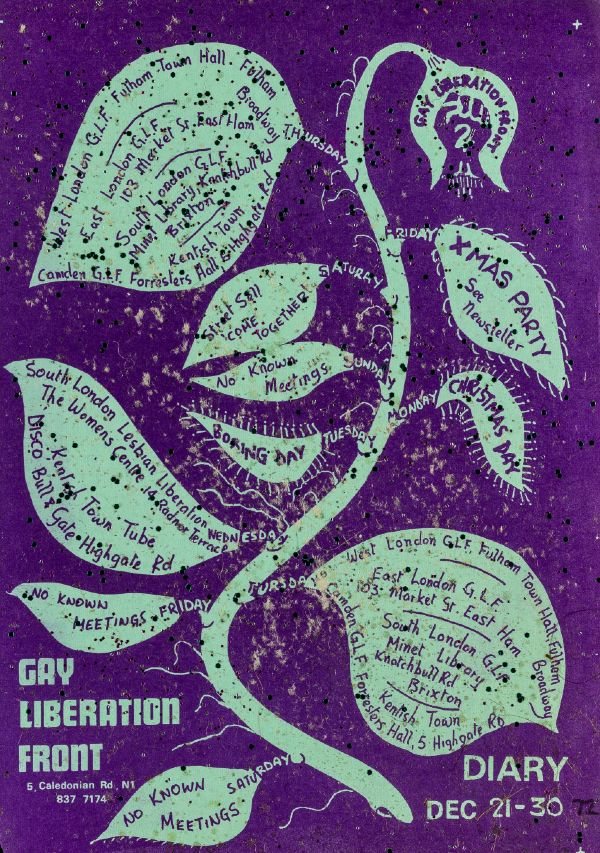 Front cover of a GLF diary featuring a plant where the leaves have details of events written on them.