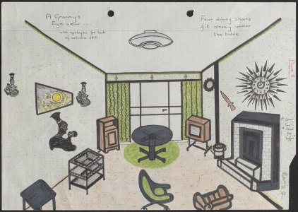 Drawing of a living room from B693's response to 1983 Autumn Directive