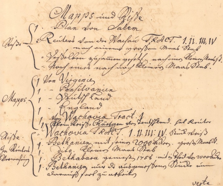 Part of the 1762 catalog of archival material showing maps
