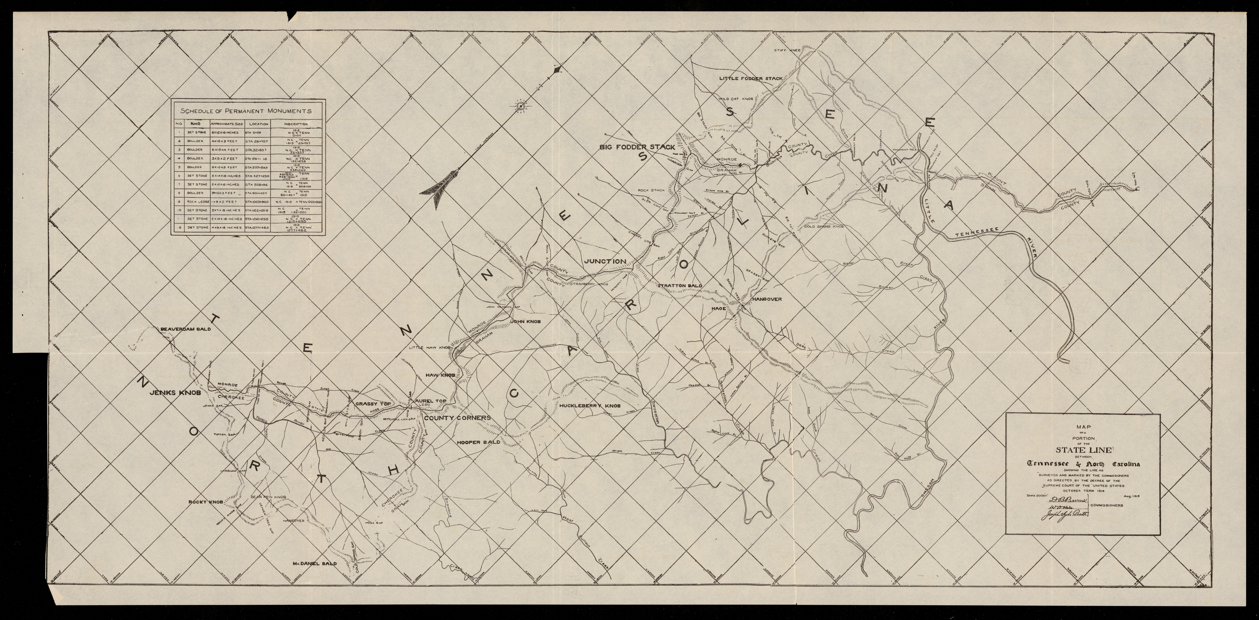 Map of Tennessee and North Carolina boundary from 1915