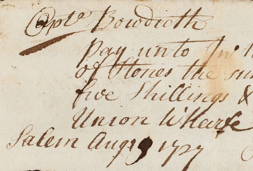 Bill to Capt Bowditch for two loads of stone. August 1727