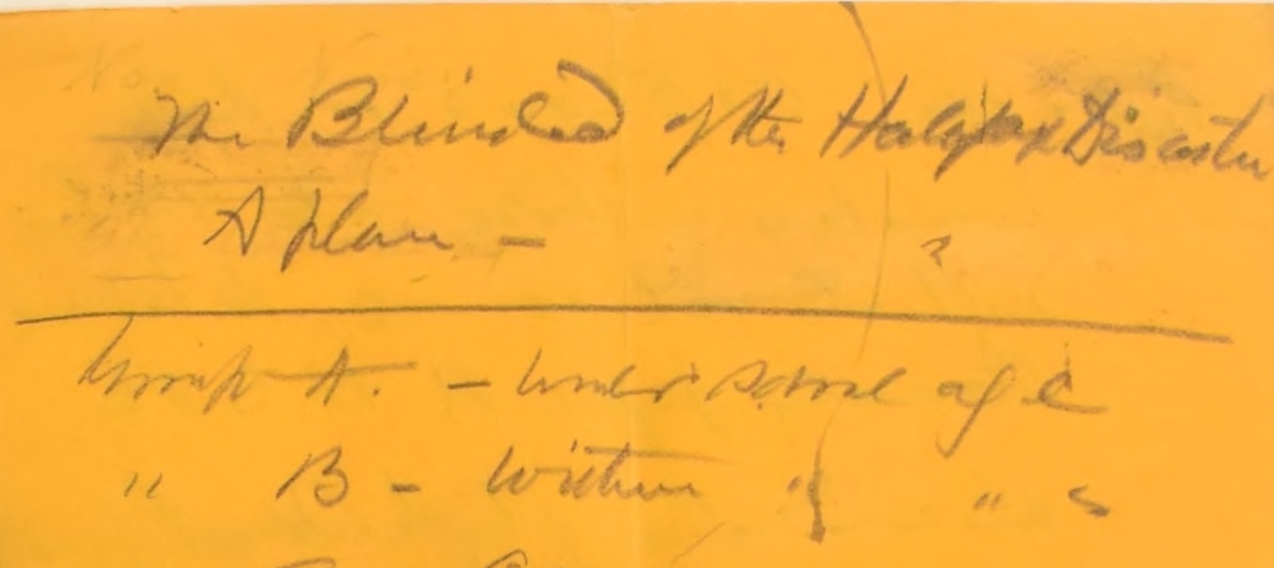 Excerpt of a handwritten report by E.E. Allen titled "The Blinded of the Halifax Disaster, A Plan-"