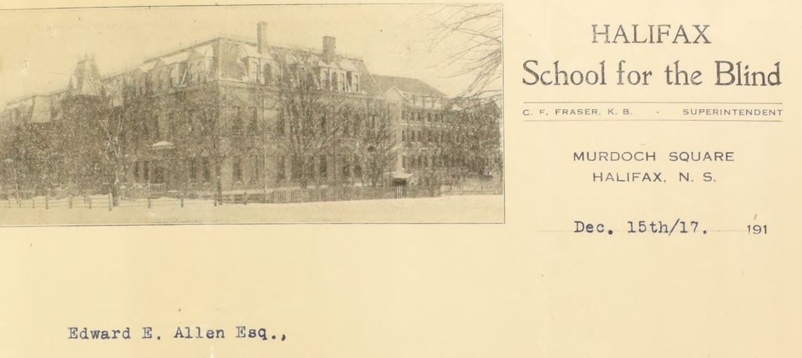 Letterhead for the Halifax School for the Blind