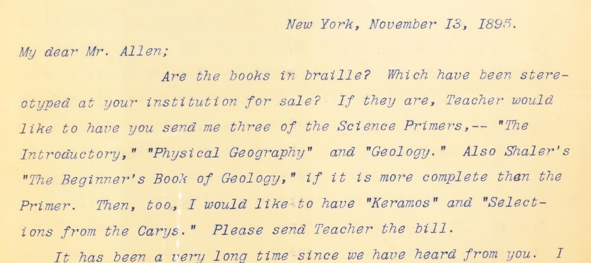 Excerpt of letter from Helen Keller to Edward E. Allen