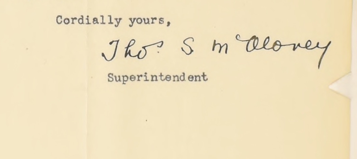 Excerpt of letter from Thomas S. McAloney with his signature 