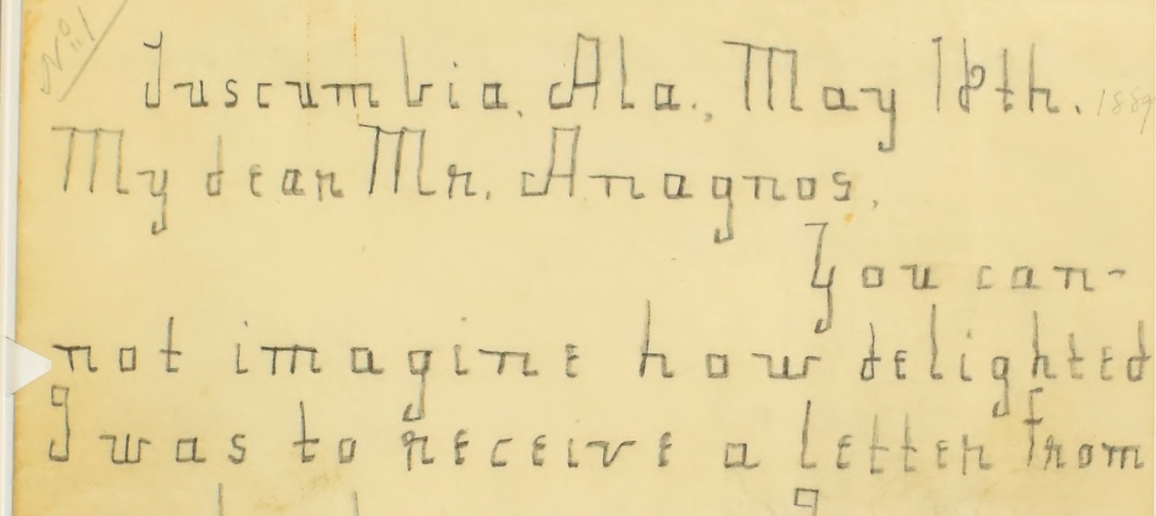 Excerpt of letter from Helen Keller to Michael Anagnos