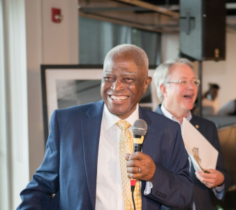 Lonnie Hamilton brings the house down at his 90th birthday party on Nov. 12, 2017. Mayor John Tecklenberg is laughing in the background.