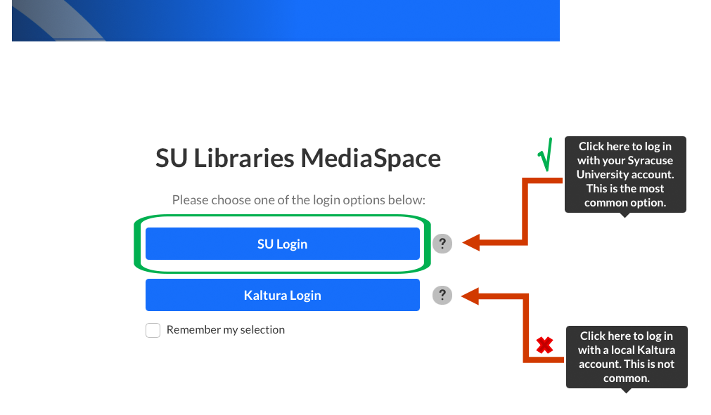 SU Libraries Media Space login window example