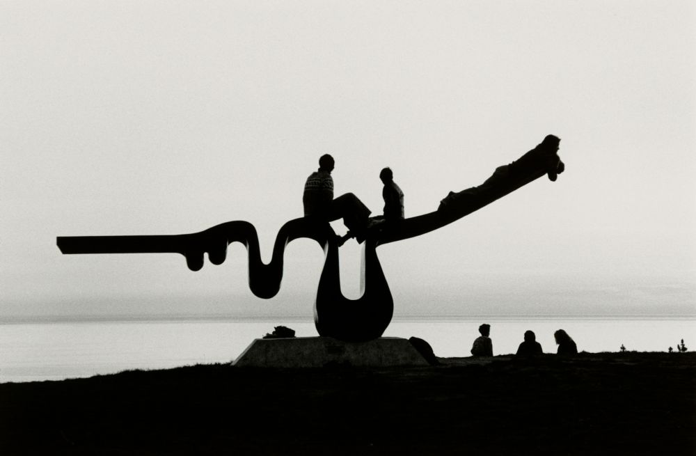 Porter College sculpture on hillside 