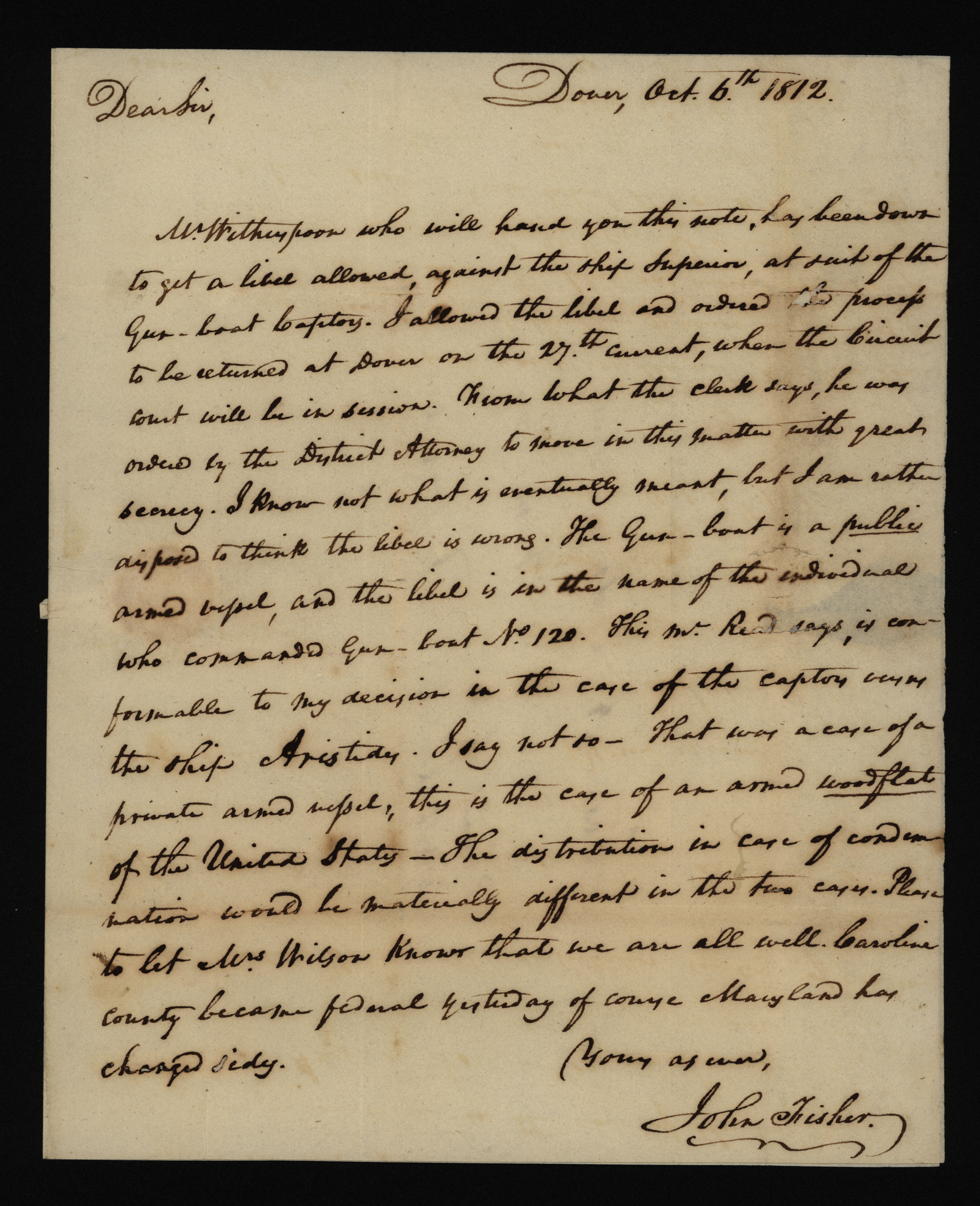 MSS 0098, F0070--John Fisher letter to Caesar Rodney