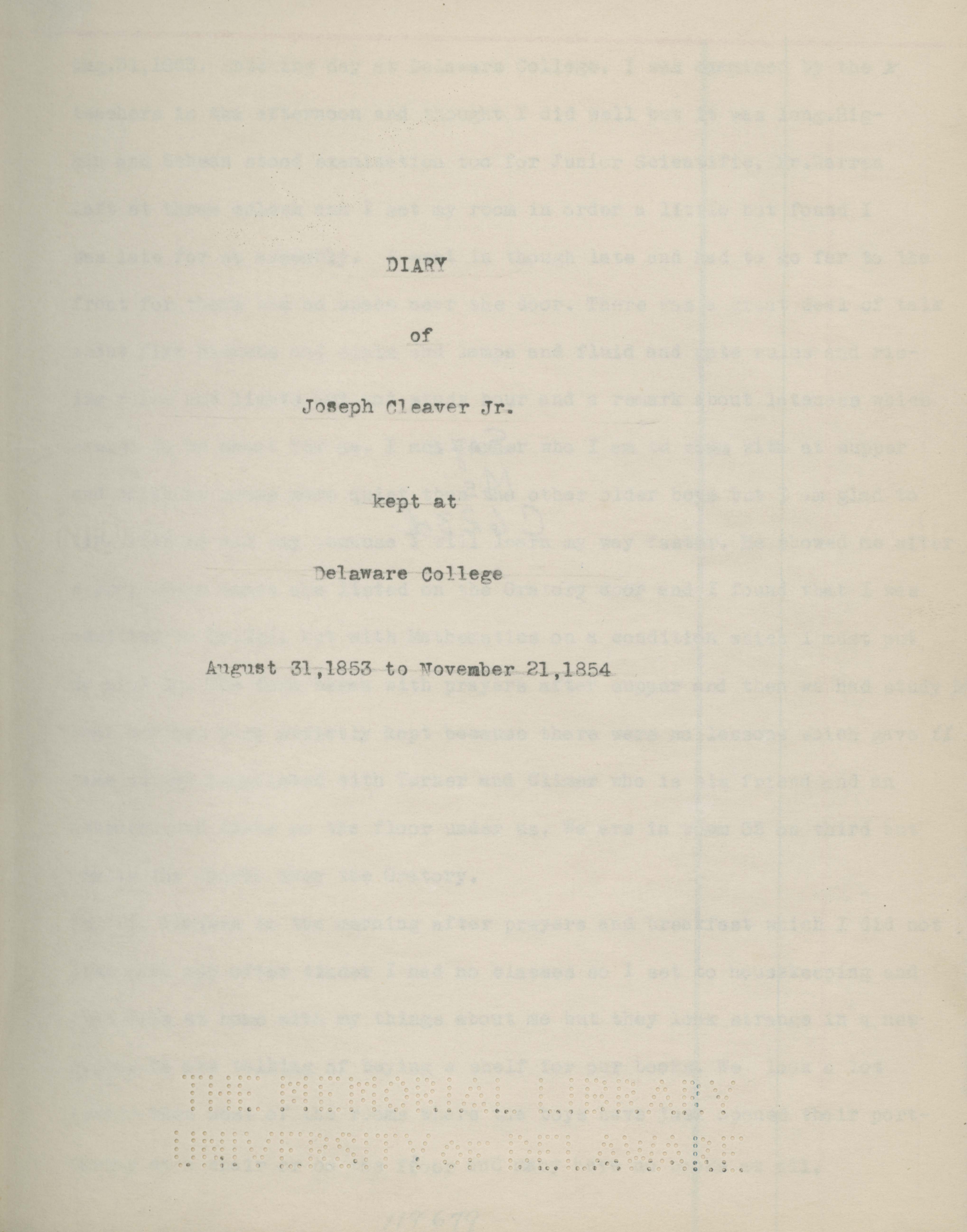 front page of diary