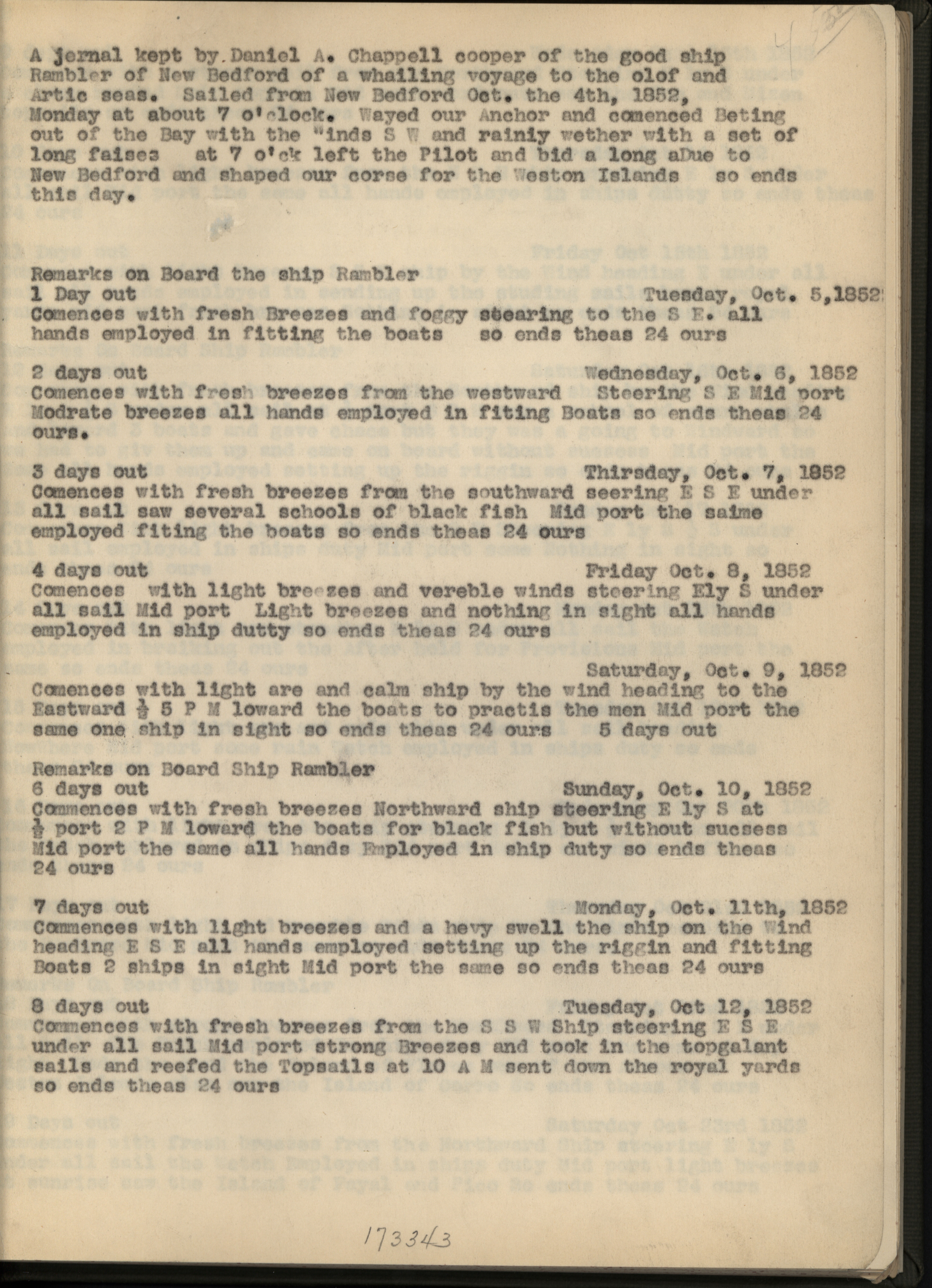 page from ship log