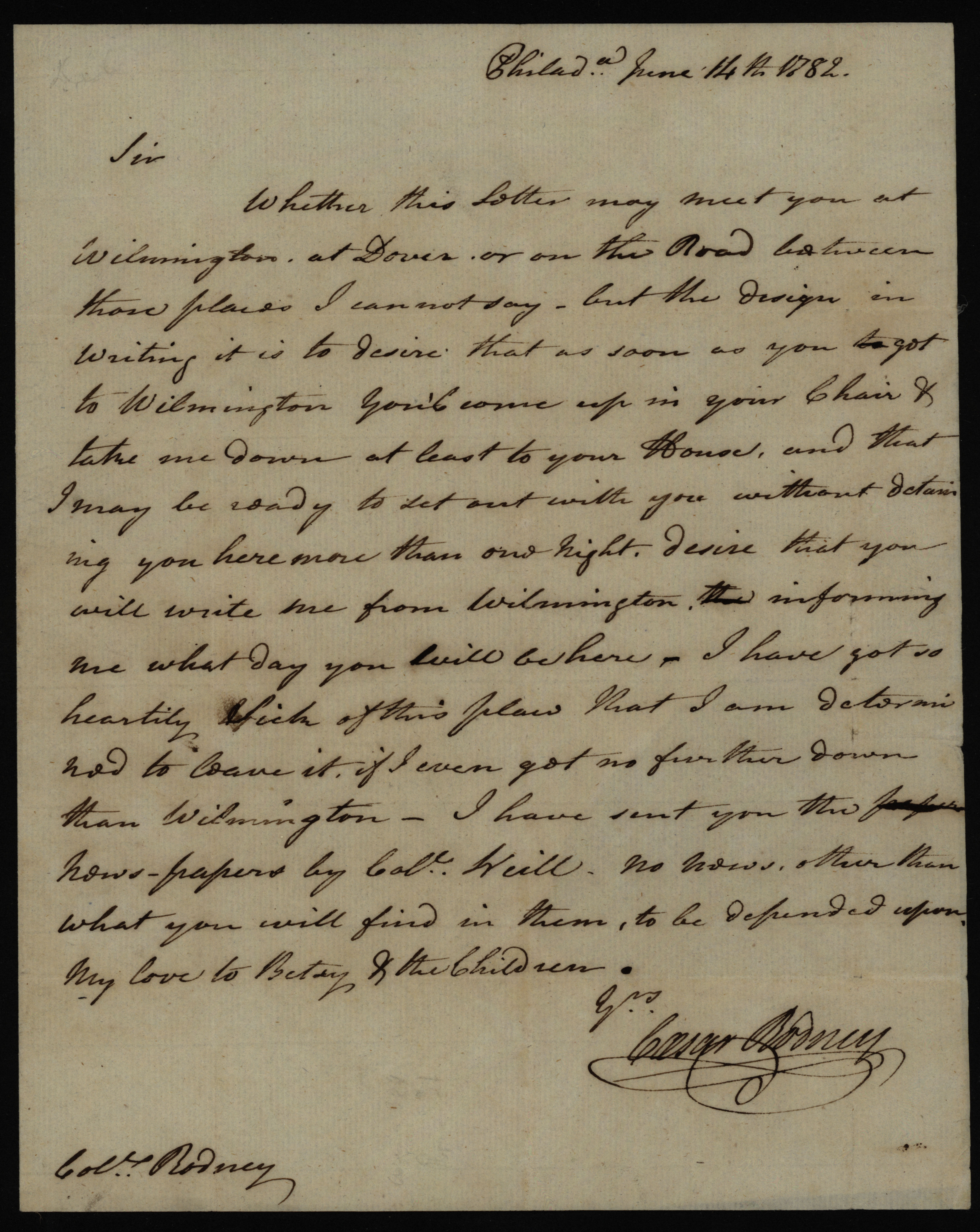 MSS 0098, F0093--Caesar Rodney letter to Thomas Rodney