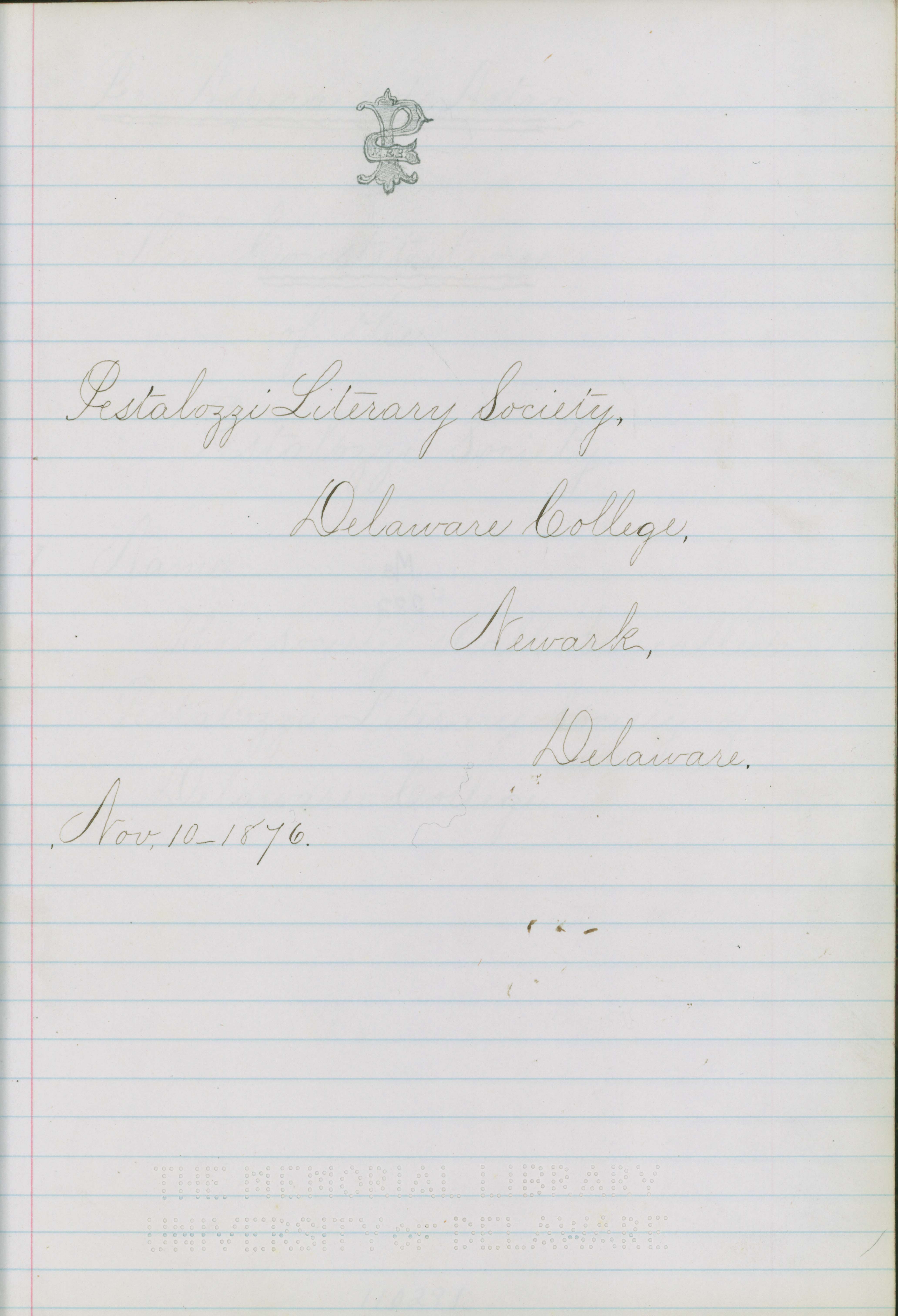 MSS 0097, Item 0091--Pestalozzi Literary Society, Delaware College, Newark, Delaware