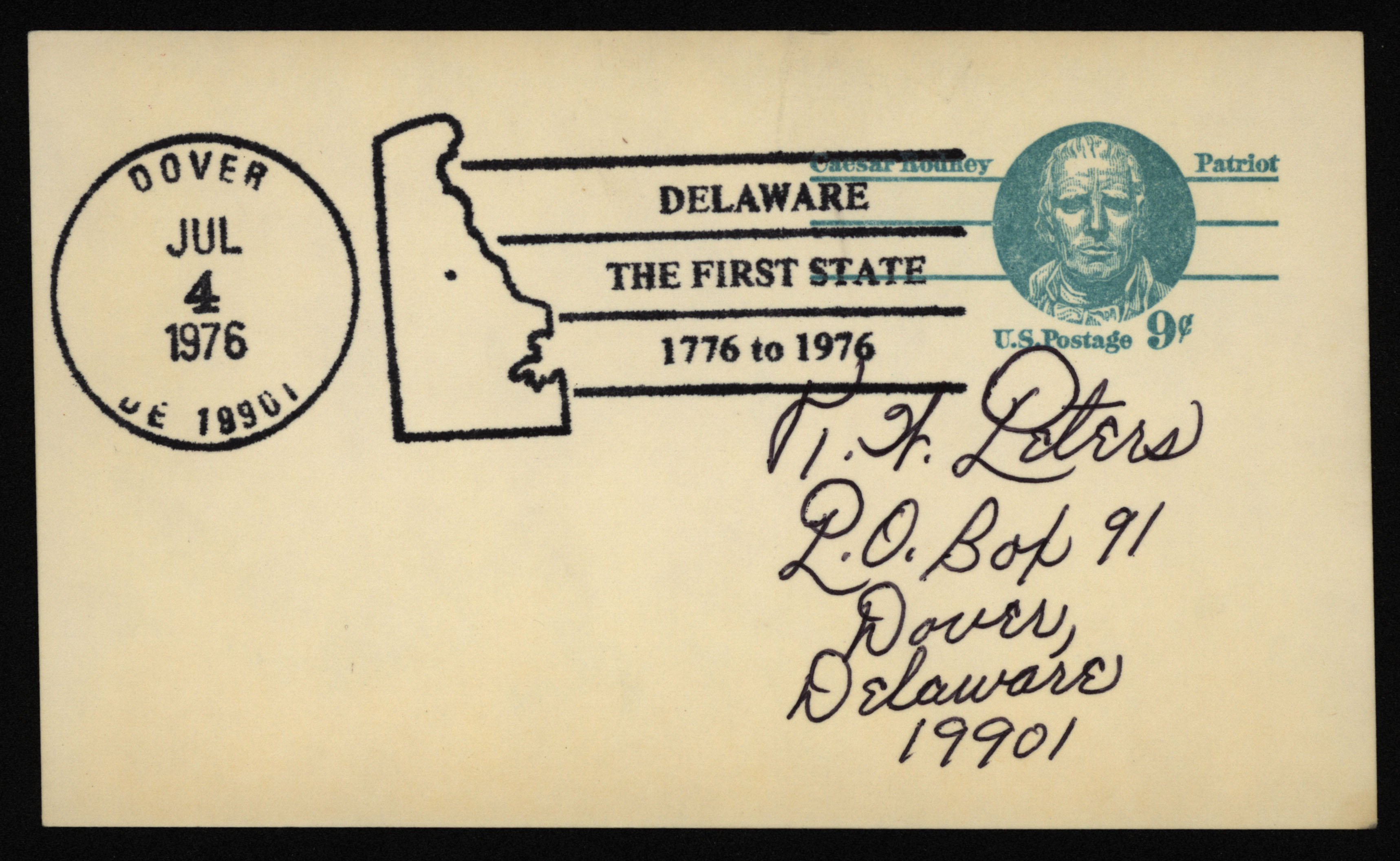 MSS 0098, F0161--Caesar Rodney postcard