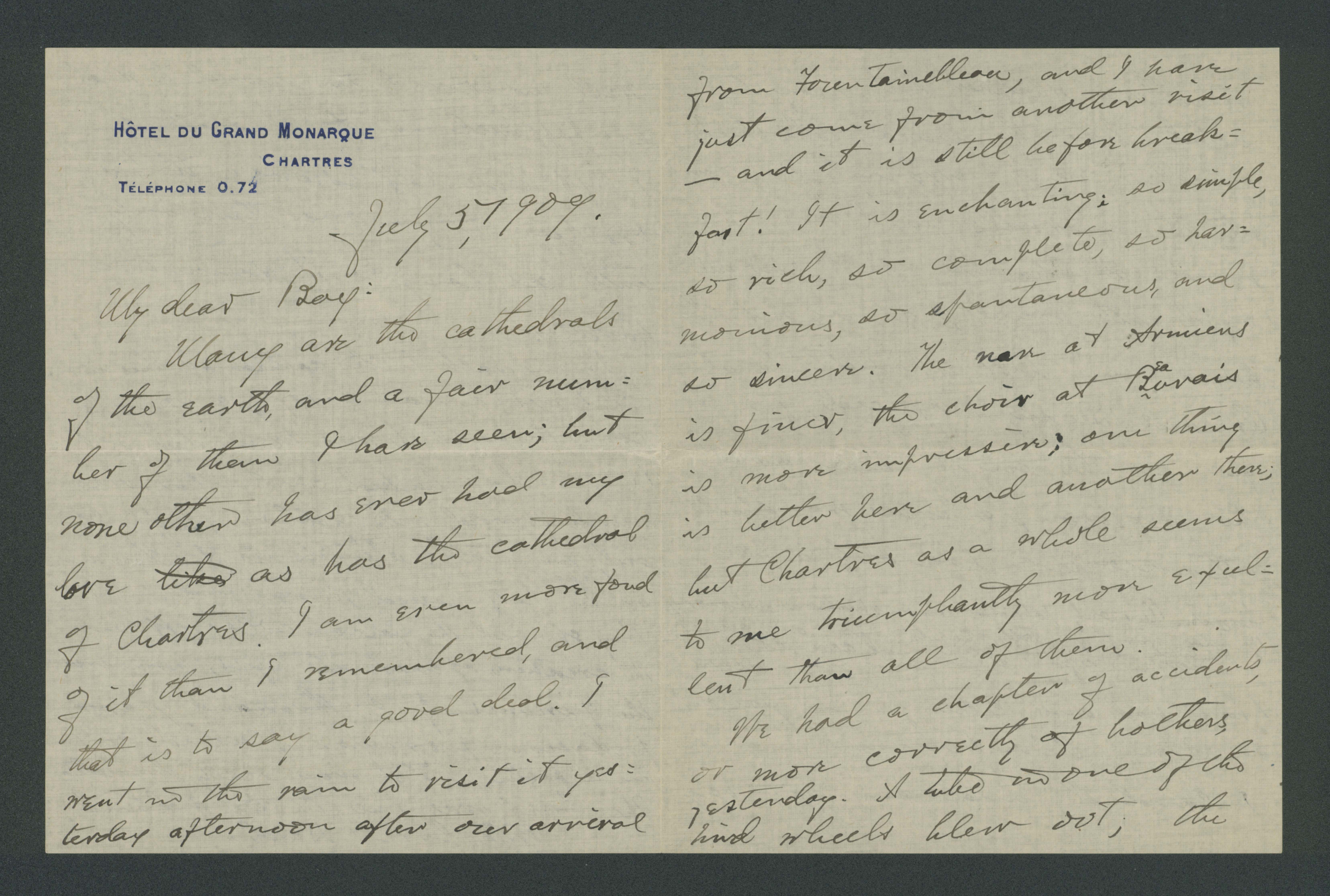 MSS 0758--Bates family papers--Series I.A. Arlo Bates letters to Oric Bates , 1909-1914