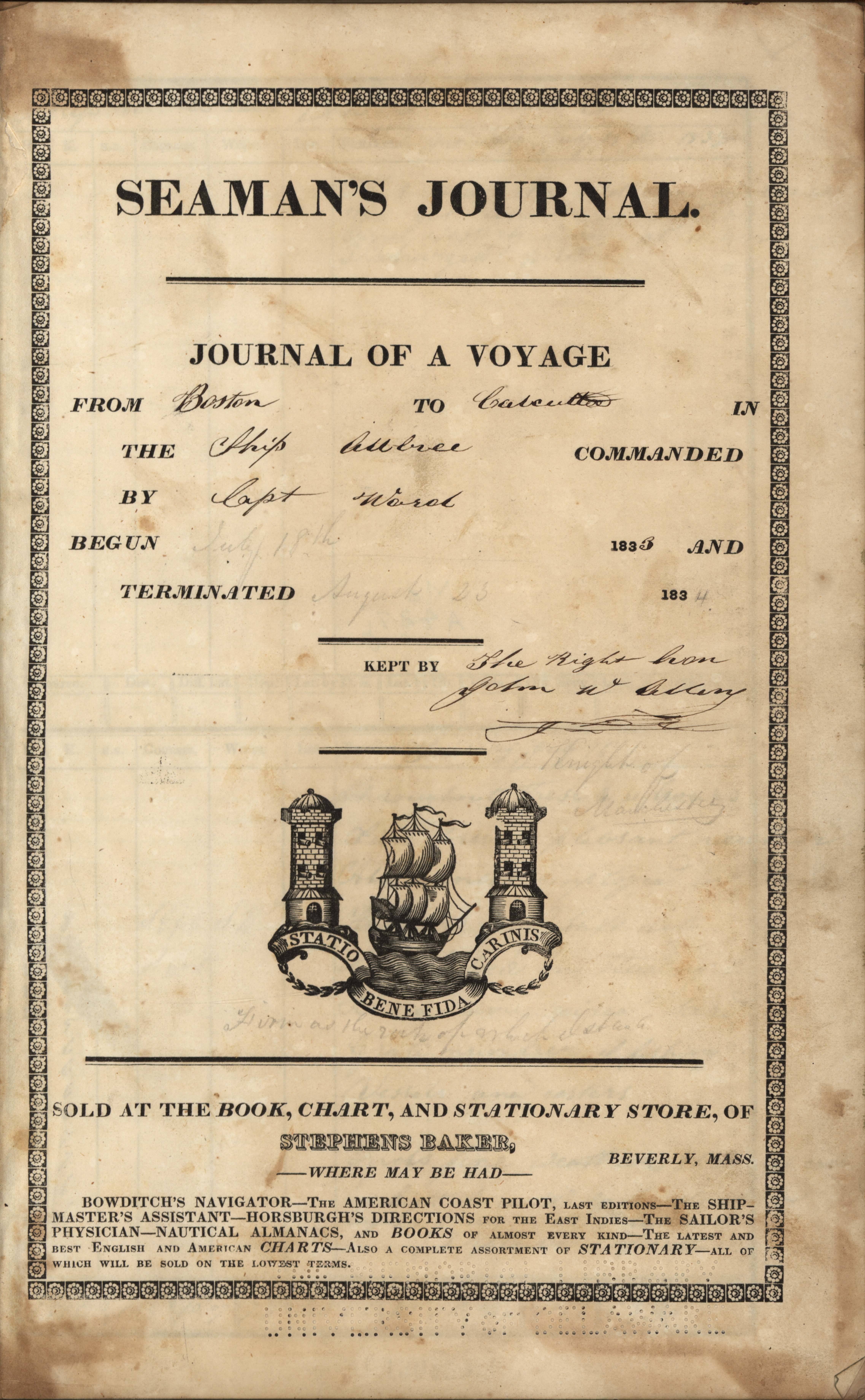 MSS 0097, Item 0088--Journal of a voyage from Boston to Calcutta