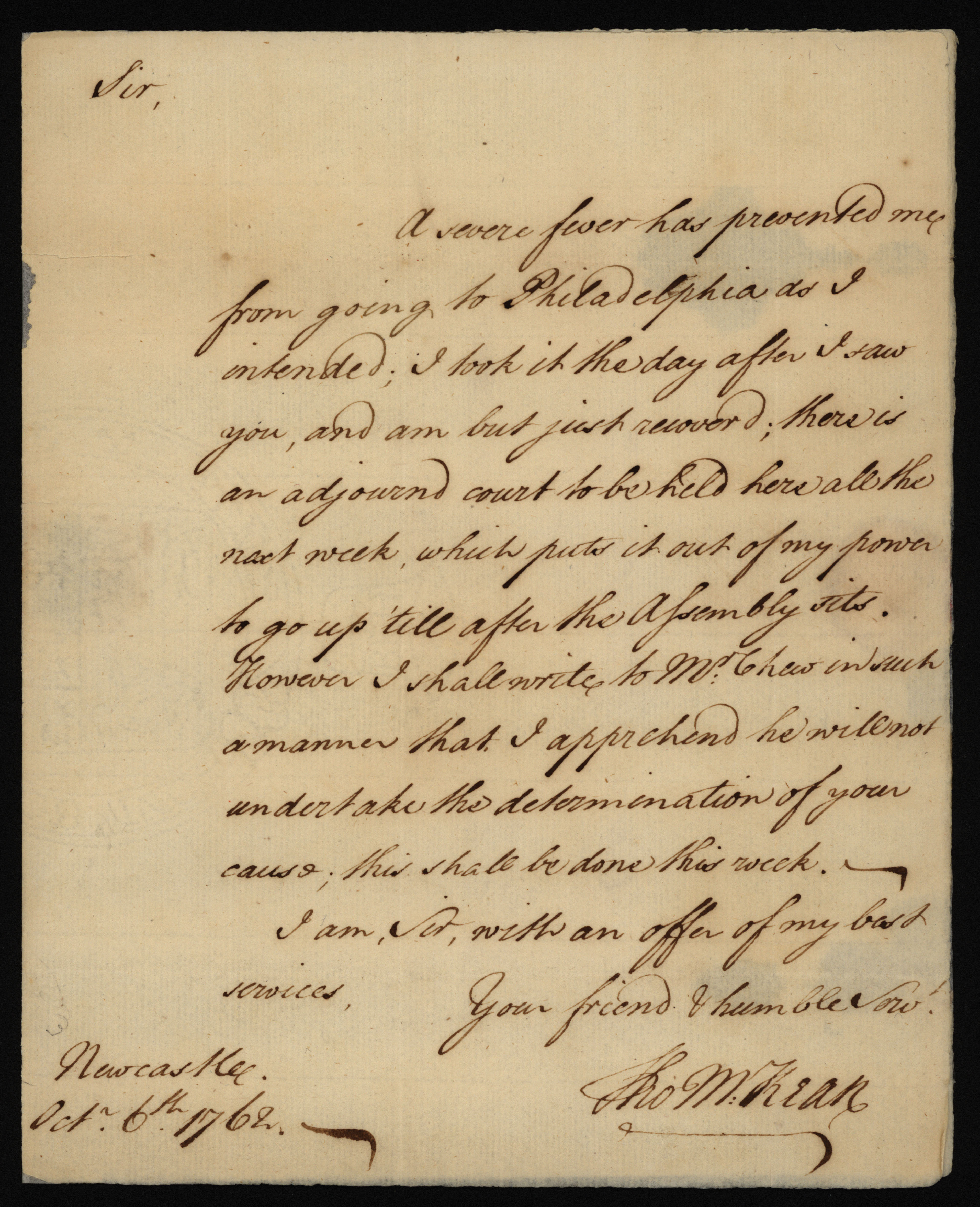 MSS 0098, F0094--Thomas McKean letter to Caesar Rodney