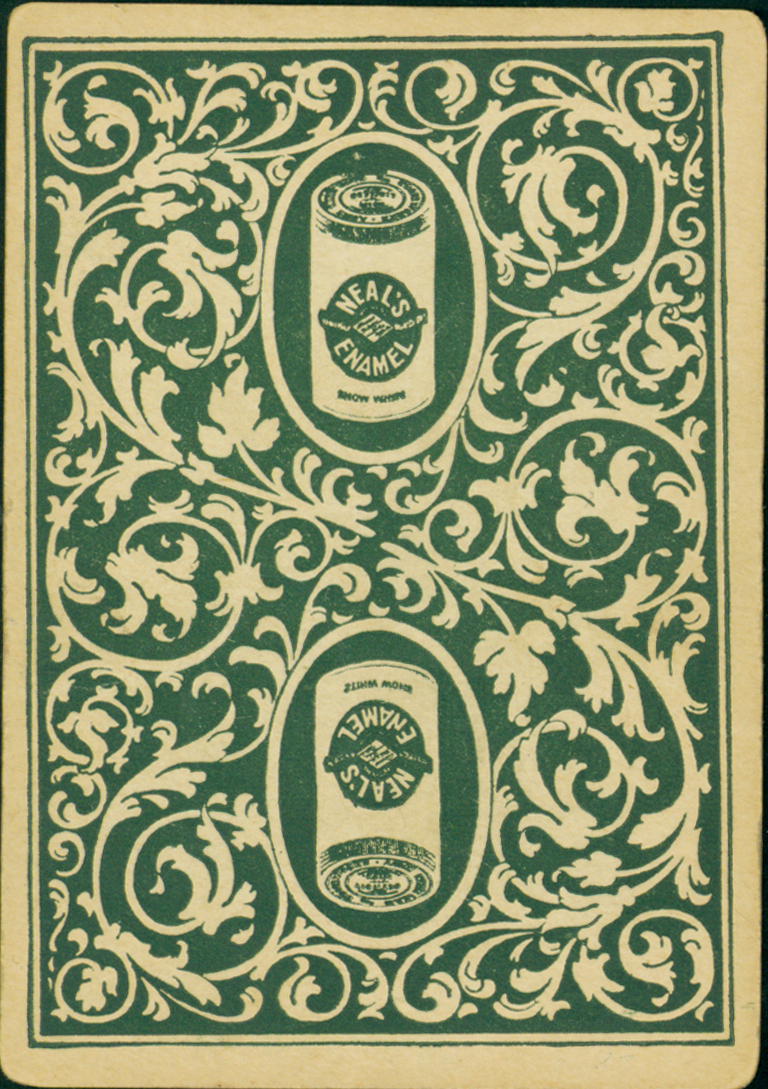 Green trade card advertising Neal's Enamel.