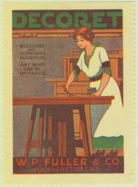 Poster stamp advertising Decoret varnish.